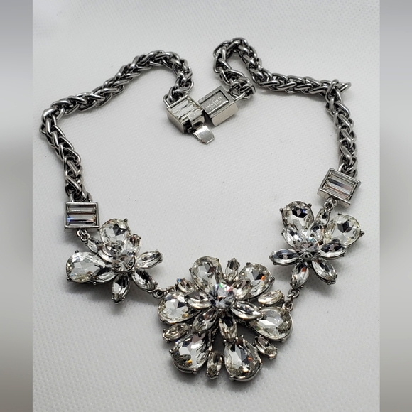 KATE SPADE NY-Electric Garden Crystal floral rhinestone necklace-vintage -silver - Picture 2 of 11